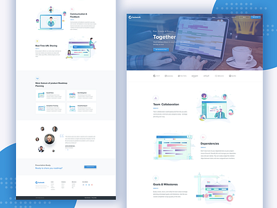 Hutwork Homepage communication feedback dependencies goals milestones home page illustrations integrations product road map real time url sharing roadmap team collaboration