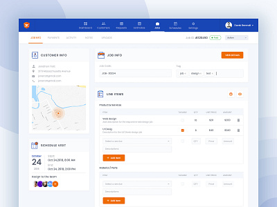 Job Info dashboard job onfo landing page line item map payment schedule table ui ux webapp webapplication