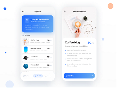 Fitness App Exploration-2 app card card design clean color dashboard ecommerce fitness gym gym app illustrations menu minimal my club rerward shop table ui ux