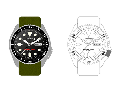 Seiko SKX007 automatic watch dive dive watch illustration line drawing seiko skx007 time watch