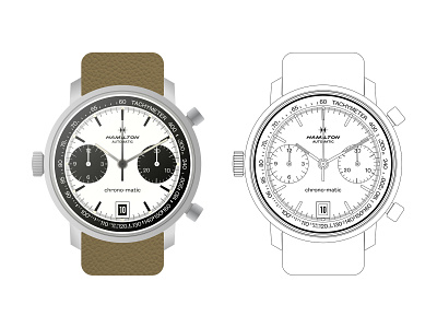 1970s Hamilton Chrono-Matic Reference 11002-3 chrono matic chronograph design hamilton illustration panda time typography ui ux vector vintage watch