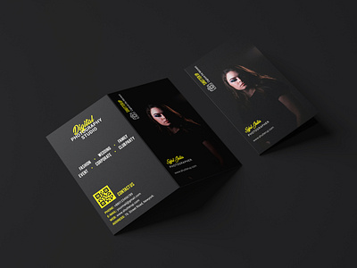 Photography Folded Business Card black business card folded business card folded paper modern photographer photography professional studio yellow