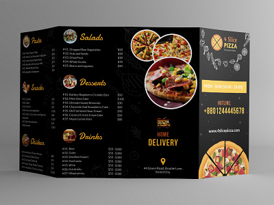 Fourfold Pizza Template black brochure delicious fastfood food menu fourfold fourfold brochure menu menu brochure pizza menu