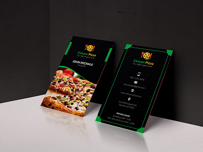 Canyon Pizza Vertical Business Card business card chef cooking dining eat fast food menu pizza restaurant taste vegetables vertical card
