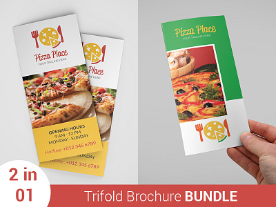 Pizza Place Trifold Brochure Bundle 2 in 1 brochure bundle cafe fast food hotel menu pizza pizza menu pizza place restaurant trifold