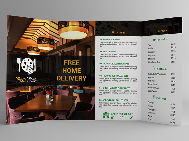 4 Fold Pizza Place Brochure restaurant pizza place pizza menu pizza online menu hotel fast food dinner cafe brochure 4 fold