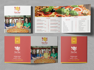 Pizza Place Square Bifold Brochure bifold brochure cafe dinner fast food hotel menu online pizza pizza menu pizza place restaurant square bifold brochure