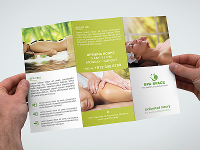 Spa Space Trifold Brochure beer spa body care fitness massage medical spa relaxation sensual spa spa space trifold brochure woman yoga