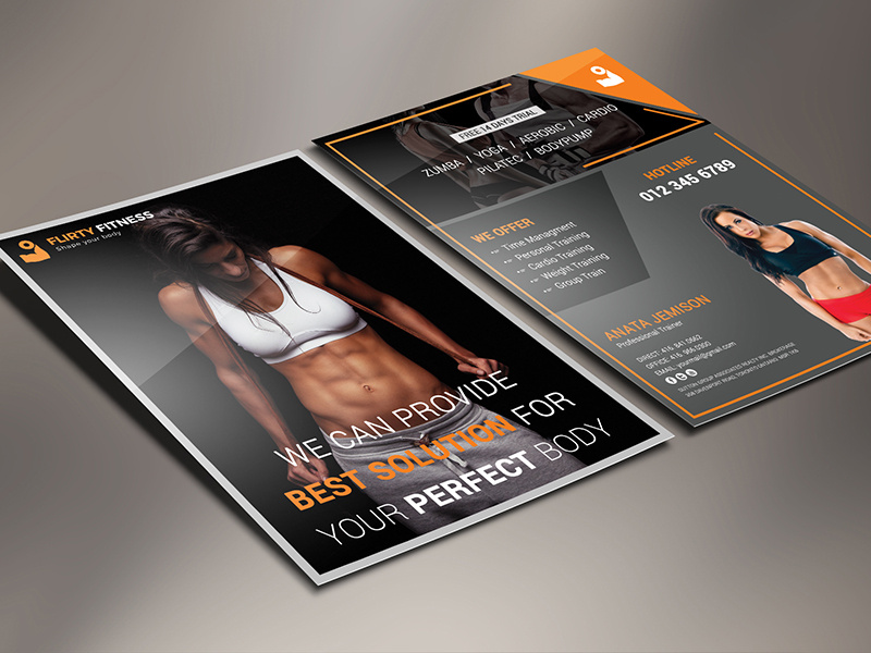 Fitness Flyer yoga work-out sport spa muscle jogging healthy gym flyer fitness center exercise both side design bodybuilding