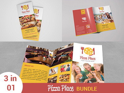 Pizza Place Bundle 2 in 1 bifold brochure brochure bundle cafe delivery fast food hotel menu pizza menu pizza place restaurant trifold brochure