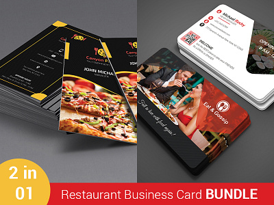 Restaurant Business Card Bundle bread business card chef dining eat events fast food menu pizza restaurant tomato chile vertical card