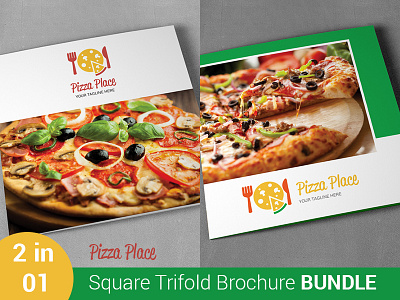 Pizza Place Square Trifold Brochure Bundle 2 in 1 brochure bundle dinner fast food hotel online pizza pizza menu pizza place restaurant square trifold brochure