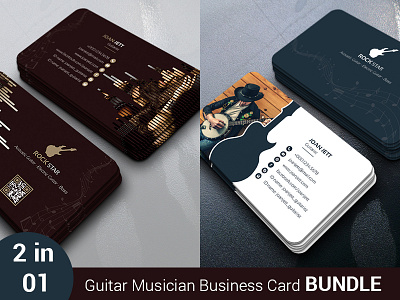 Guitar Musician Business Card Bundle 2 In 1 10 in 1 both side design bundle business card creative elegant guitar musician modern personal photography professional stylish