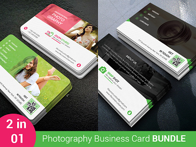 Photography Business Card Bundle 2 In 1 2 in 1 both side design bundle business card corporate creative elegant modern personal photography professional stylish