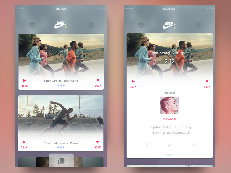 Nike TV Video Feed andoid app dashboard fitness ios light mobile tv ui ux video app web