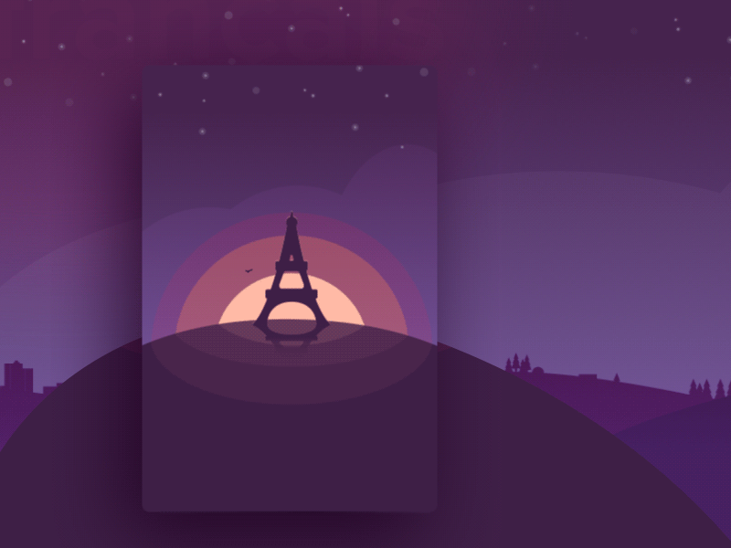 Stars Over Paris animation card dark france gif illustration motion purple ui ux