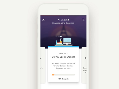 Language Cousrse Chapter Selection android cards illustration ios material design metrics mobile ui ux