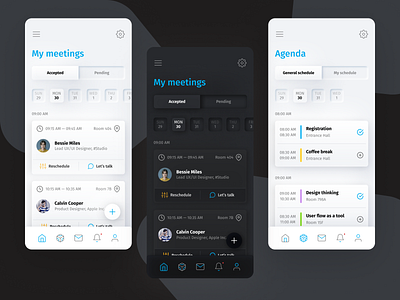 Event schedule planner agenda app calendar concept dark mode event invitation ios meeting mobile schedule shadow ui ux