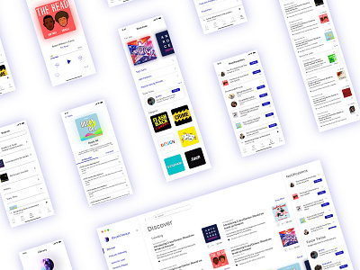 Pod Track app blue desktop ui iphone 4 iphone x minimal mockup podcast podcasting purple ui user interface voice