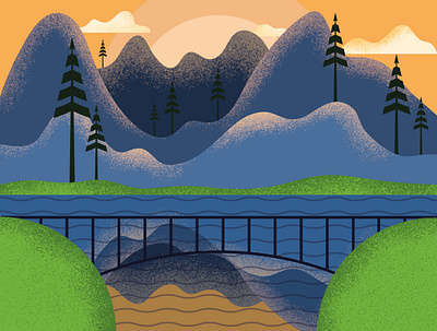 Mountain landscape with lake design graphic design illustration lake landscape mountain mountainlandscape picture sunset vector