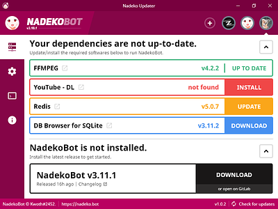 Nadeko Updater app app design bot discord nadeko ui ui design ux uxdesign vector