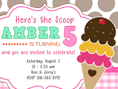 Birthday Invite 5 birthday design five graphic ice cream invitation invite