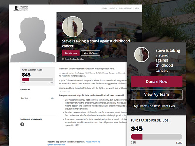 New Personal Page for St. Jude dashboard design fundraising personal page profile web design