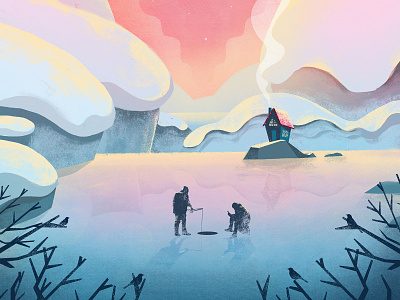 Ice Fishing drawing drawn fishing hand ice illustration photoshop poster