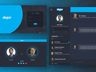 Skype Redesign UI Concept call chat contact login messenger photoshop redesign skype telegram ui ux video