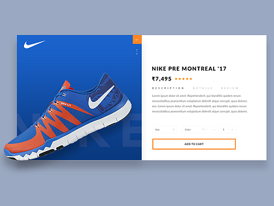Nike Product Card blue brand checkout dailyui material nike orange product card shoes store ui ux