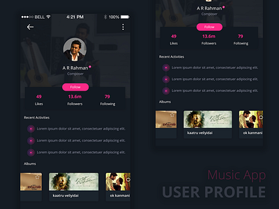Music Profile albums app music patterns pink profile ui user ux