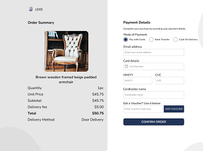 Checkout Page for Lexis Furniture! Daily UI Task 2 design figma ui