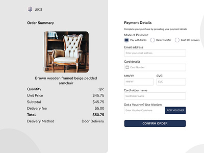 Checkout Page for Lexis Furniture! Daily UI Task 2