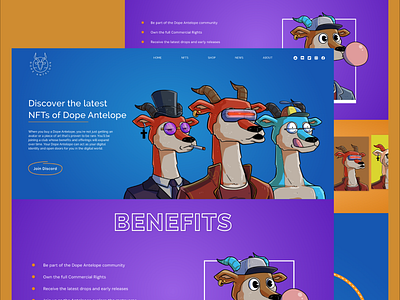 Antelope Sold Out NFT Website animal antilope cartoon animal cartoon design crypto art crypto collection crypto design currency design digital art dope funny nfr website nft nft art nft collection nft design purple ui website design