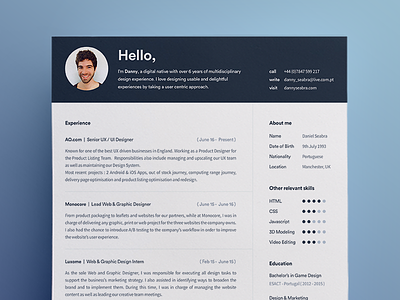 My new resume blue curriculum cv design resume ui ux webdesign