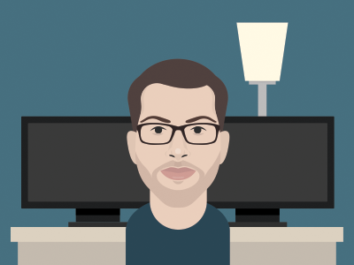 Portrait of Ryan beard computer developer glasses office portrait ryan giglio screens vector