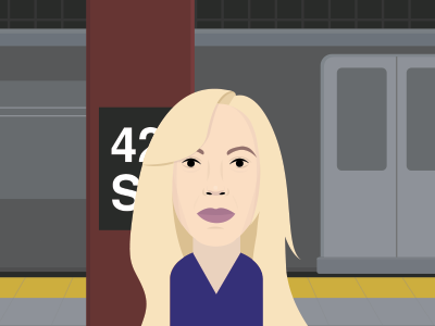 Portrait of Sarah blonde coworker designer face girl interview nyc portrait sarah subway train