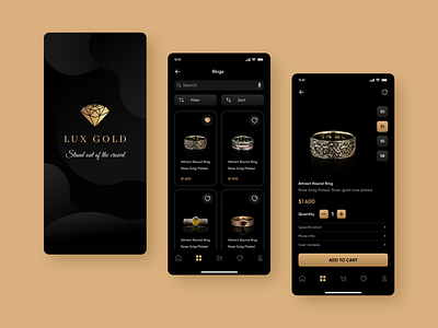Lux Gold | App Design e-commerce gold jewelry ring ui ux