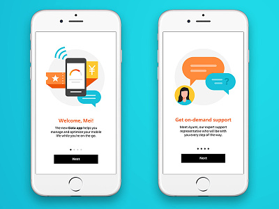 Onboarding explorations for a telco mobile app illustration mobile app ui ux