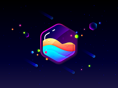 Hexagonal planets and cosmic dust color colors cosmic gradients illustration meteor neon planets rgb space ui vector