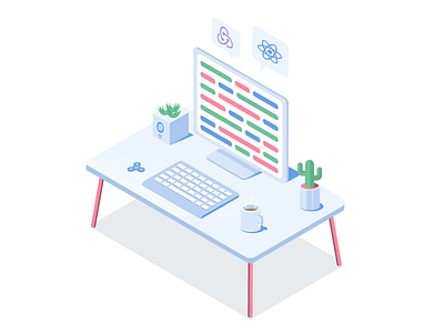 Isometric Developer's Desk illustration isometric react redux web