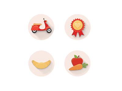 Icons for rohlik.cz apple badge carrot icons illustration roll vespa