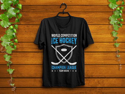 Ice Hockey Champion League t-shirt design champion competition design fashion graphic design ice hockey illustraor illustration league player sports sticks t shirt team typography vector work world