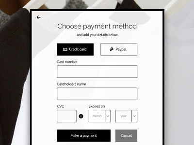 Payment Method credit card fashion store modal window payment ui element ux design