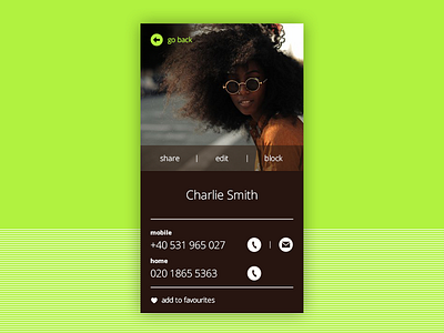 Profile Screen for Mobile contact green mobile profile simplicity ui user ux