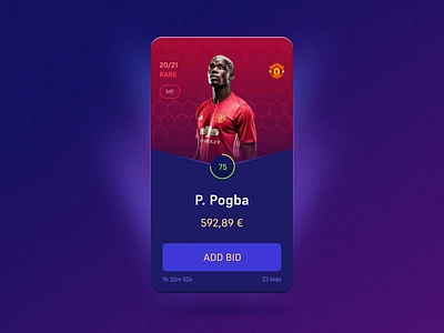 Soccer card bid card crypto design game gamification graphic design pogba soccer ui