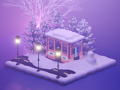 Snowy scene 3d blender blender3d cable car game game art graphic design illustration isometric lights lowpoly purple render snow storm telepherique texture ui