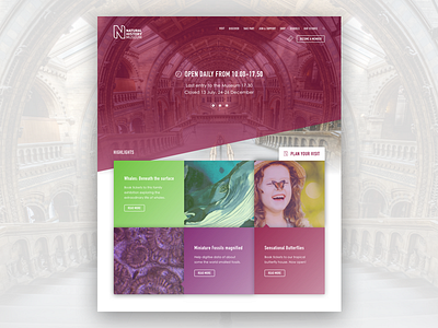 Landing page, National History Museum carousel color culture history home interface landing page museum ui ux web webpage