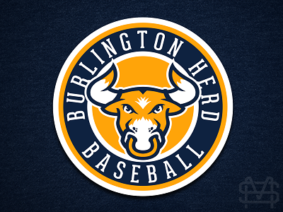 Herd Secondary Logo baseball bull burlington identity illustration navy ontario roundel sports branding sports design sports logo yellow