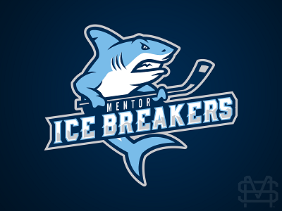 Mentor Ice Breakers blue branding cleveland ohio grey hockey identity logo mascot navy shark sports logo stick